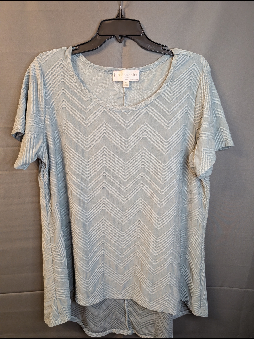 Philosophy Light Sage Green Chevron Textured Short Sleeve Top